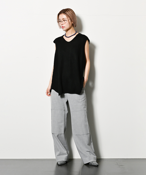 SEEALL（シーオール）の「SEEALL WIDE COLLOR RIB TOP SAW53 KJ601：ニットトップス（ニット/セーター・レディース・ブラック・FREE）」の3枚目の写真