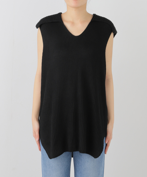 SEEALL（シーオール）の「SEEALL WIDE COLLOR RIB TOP SAW53 KJ601：ニットトップス（ニット/セーター・レディース・ブラック・FREE）」の4枚目の写真