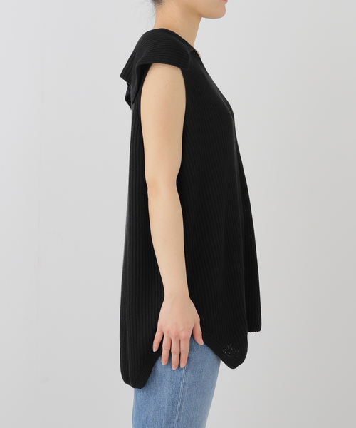 SEEALL（シーオール）の「SEEALL WIDE COLLOR RIB TOP SAW53 KJ601：ニットトップス（ニット/セーター・レディース・ブラック・FREE）」の7枚目の写真