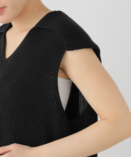 SEEALL（シーオール）の「SEEALL WIDE COLLOR RIB TOP SAW53 KJ601：ニットトップス（ニット/セーター・レディース・ブラック・FREE）」の8枚目の写真