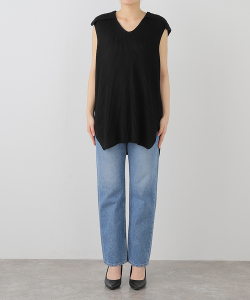 SEEALL（シーオール）の「SEEALL WIDE COLLOR RIB TOP SAW53 KJ601：ニットトップス（ニット/セーター・レディース・ブラック・FREE）」の13枚目の写真