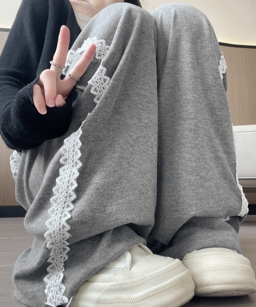 REMUR(レミュール)の「レーススウェットパンツ(スウェットパンツ・レディース・ライトグレー/ブラック/グレー/アイボリー・S/M/L)」の16枚目の写真