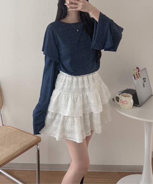 nemne store(ネンネストア)の「シアーラメキラキラトップス(Tシャツ/カットソー・レディース・ネイビー/ピンク系/ライトグレー・フリー)」の2枚目の写真