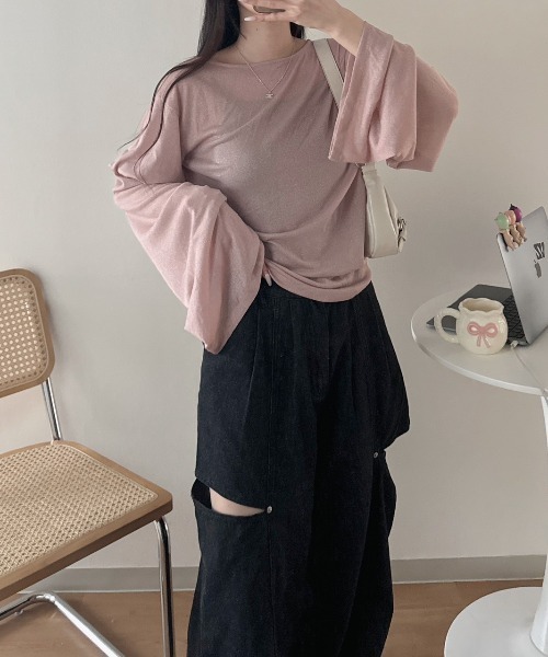 nemne store(ネンネストア)の「シアーラメキラキラトップス(Tシャツ/カットソー・レディース・ネイビー/ピンク系/ライトグレー・フリー)」の11枚目の写真