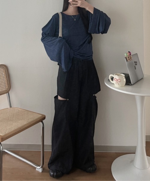 nemne store(ネンネストア)の「シアーラメキラキラトップス(Tシャツ/カットソー・レディース・ネイビー/ピンク系/ライトグレー・フリー)」の8枚目の写真