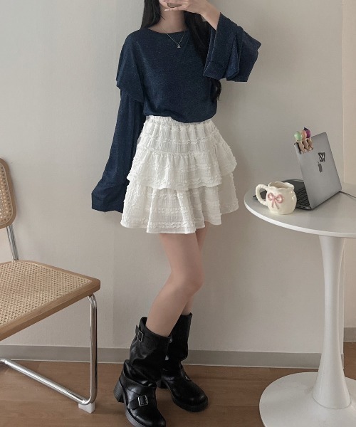 nemne store(ネンネストア)の「シアーラメキラキラトップス(Tシャツ/カットソー・レディース・ネイビー/ピンク系/ライトグレー・フリー)」の6枚目の写真