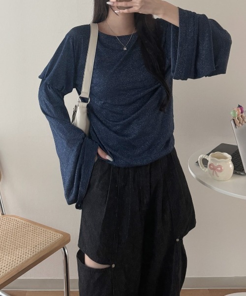 nemne store(ネンネストア)の「シアーラメキラキラトップス(Tシャツ/カットソー・レディース・ネイビー/ピンク系/ライトグレー・フリー)」の7枚目の写真