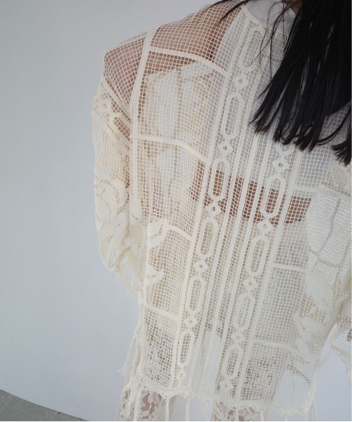 MEDI LOOSE MESH FLOWER KNIT TOPS（Tシャツ/カットソー