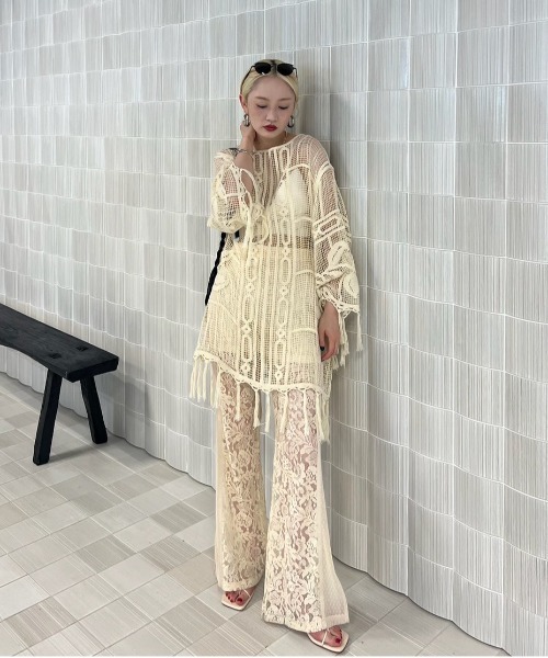 セール】MEDI LOOSE MESH FLOWER KNIT TOPS（Tシャツ/カットソー