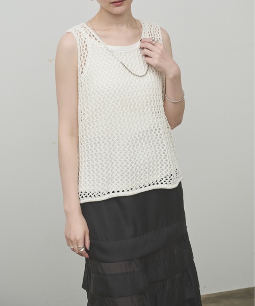 Lutim by u（ルチバイユー）の「Mesh Knit Vest / メッシュニットベスト（ベスト・レディース・チャコールグレー/ナチュラル/ホワイト・FREE）」の10枚目の写真