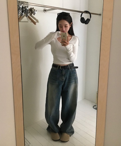 BEIDELLI（ベイデリー）の「[BELLIDE MADE] バルーンワイドデニムパンツ（デニムパンツ・レディース・ダークグレー/ブルー・SMALL/MEDIUM/LARGE）」の6枚目の写真