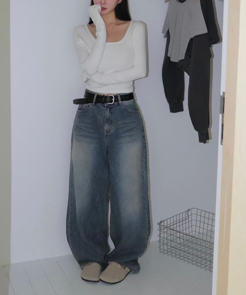 BEIDELLI（ベイデリー）の「[BELLIDE MADE] バルーンワイドデニムパンツ（デニムパンツ・レディース・ダークグレー/ブルー・SMALL/MEDIUM/LARGE）」の7枚目の写真