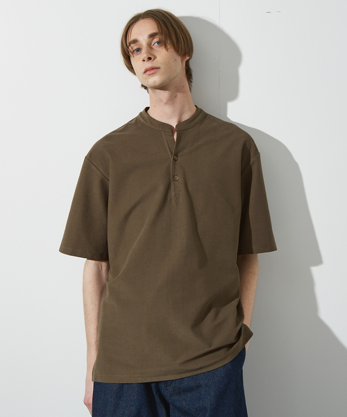 【接触冷感】Vネック スキッパーTシャツ/ヘンリーネック/COVEROSS(R) 接触冷感】Vネック スキッパーTシャツ/ヘンリーネック/COVEROSS