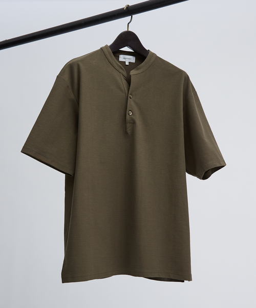 接触冷感】Vネック スキッパーTシャツ/ヘンリーネック/COVEROSS