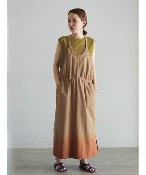 段染めルーズツイル エプロンワンピース（ジャンパースカート
