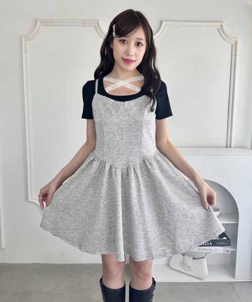 ☆ドイツ発*COS*新作*ラップフロントTシャツドレス/Grey☆ セール】フロントクロスレーストップス(Tシャツ/カットソー