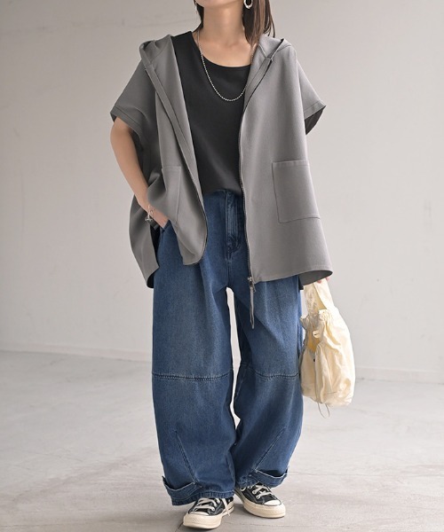 HUG.U(ハグユー)の「ゆるカーブ バナナデニムパンツ(デニムパンツ・レディース・ダークインディゴブルー/ブラック系/ブルー系・L/M/S/LL)」の9枚目の写真