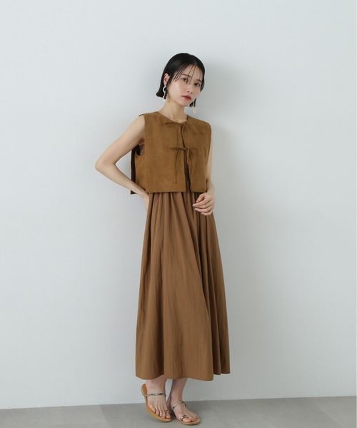 N.（N. Natural Beauty Basic）（エヌエヌナチュラルビューティーベーシック）の「フェイクスウェードリボンベスト＆ベアワンピース（ワンピース・レディース・ブラウン/グレー・MEDIUM）」の14枚目の写真