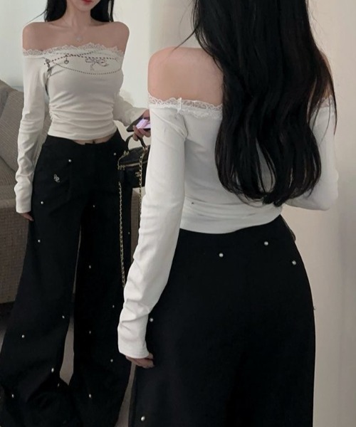 SHEENA(シーナ)の「チャームデザインレースオフショルトップス(Tシャツ/カットソー・レディース・ブラック/ホワイト・M)」の20枚目の写真