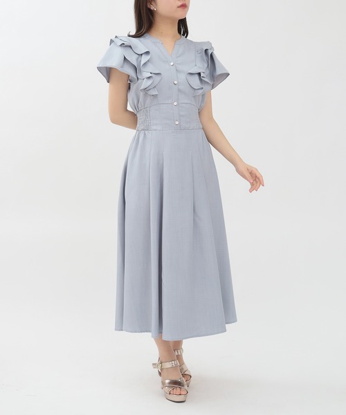 ASTORIA ODIER（アストリアオディール）の「ラッフルフリルスキッパーワンピース（ワンピース・レディース・ホワイト×ブルー/サックスブルー/ネイビー/ラベンダー・MEDIUM）」の3枚目の写真