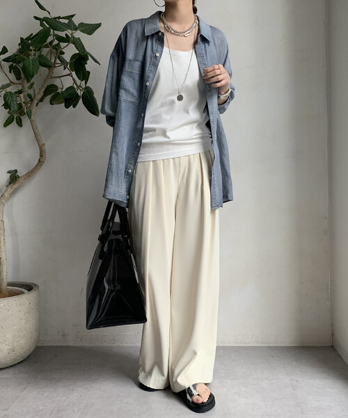 DouDou（ドゥドゥ）の「ラメステッチキャミタンク（Tシャツ/カットソー・レディース・チャコールグレー/ブラック/オフホワイト・FREE）」の4枚目の写真