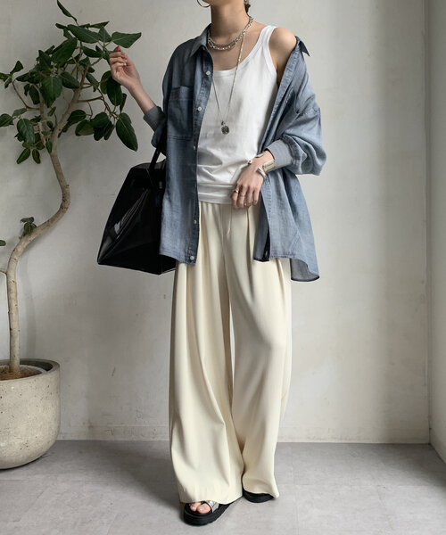 DouDou（ドゥドゥ）の「ラメステッチキャミタンク（Tシャツ/カットソー・レディース・チャコールグレー/ブラック/オフホワイト・FREE）」の7枚目の写真