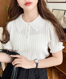 tシャツ ノーカラーストライプパフスリーブシャツ レディース ストライプ シャツ レディース シャツブラウス ノーカラー 春 夏