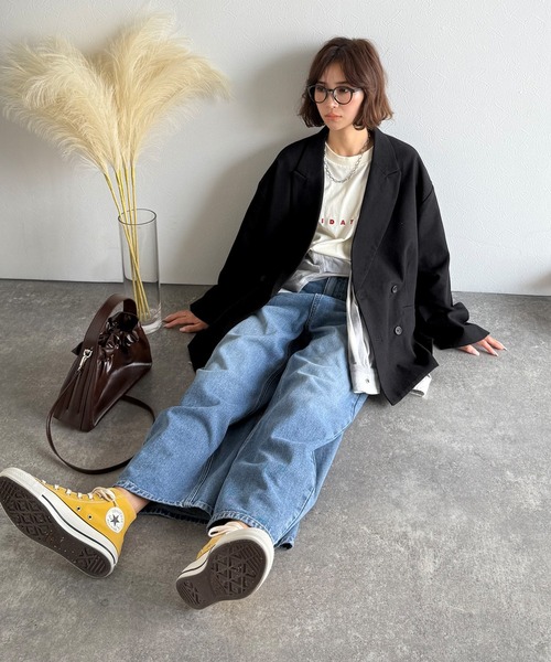 classicalelf(クラシカルエルフ)の「ゆったりサイズなのに、きちんと見えも叶える心地よさ。オーバーサイズ袖タックダブルボタンテーラードジャケット(長袖)(テーラードジャケット・レディース・グレー系/グレー系その他/ブラック/カーキブラウン・LARGE/MEDIUM/SMALL/X-LARGE)」の7枚目の写真