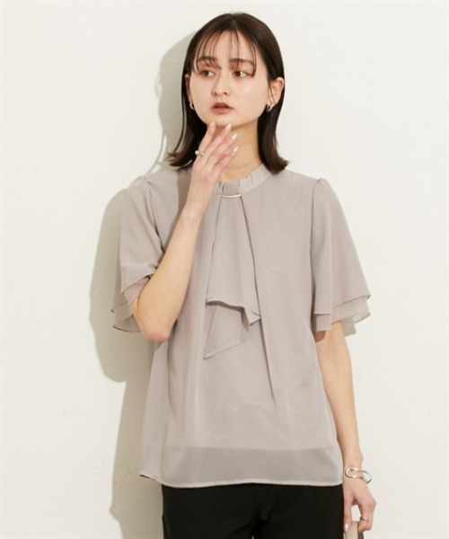 nissen（ニッセン）の「【販売終了】【ＵＶカット・防汚・花粉防止】ボウタイ半袖ブラウス（シャツ/ブラウス・レディース・ネイビー/グレー/オフホワイト・M/L/LL）」の3枚目の写真