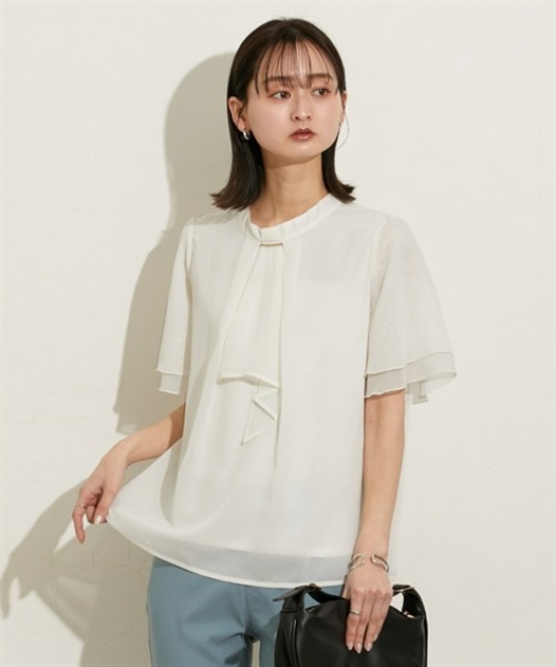 nissen（ニッセン）の「【販売終了】【ＵＶカット・防汚・花粉防止】ボウタイ半袖ブラウス（シャツ/ブラウス・レディース・ネイビー/グレー/オフホワイト・M/L/LL）」の20枚目の写真