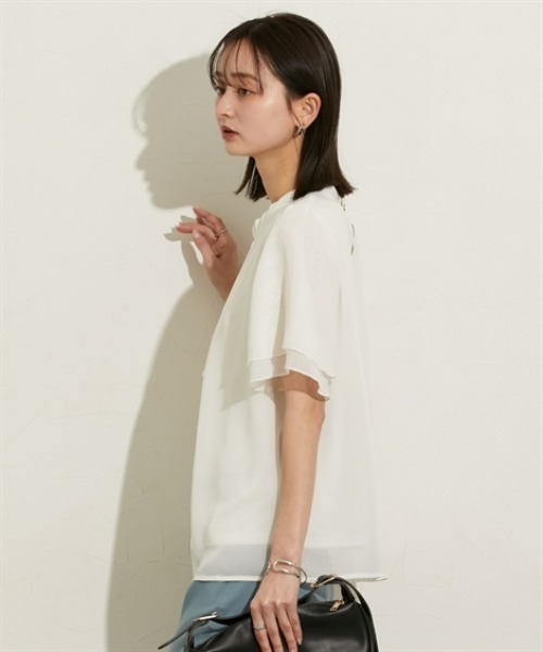 nissen（ニッセン）の「【販売終了】【ＵＶカット・防汚・花粉防止】ボウタイ半袖ブラウス（シャツ/ブラウス・レディース・ネイビー/グレー/オフホワイト・M/L/LL）」の19枚目の写真