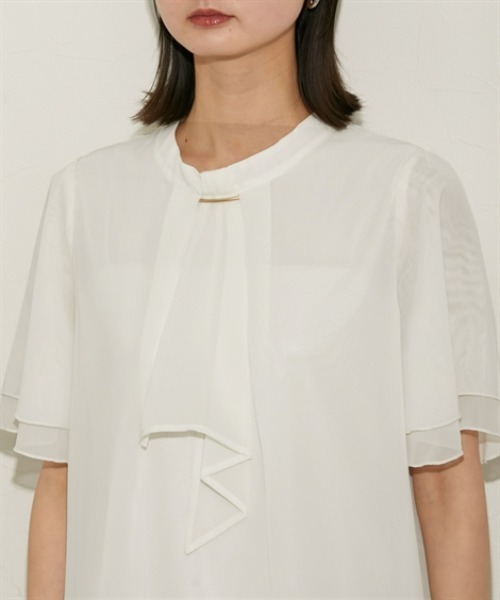 nissen（ニッセン）の「【販売終了】【ＵＶカット・防汚・花粉防止】ボウタイ半袖ブラウス（シャツ/ブラウス・レディース・ネイビー/グレー/オフホワイト・M/L/LL）」の17枚目の写真