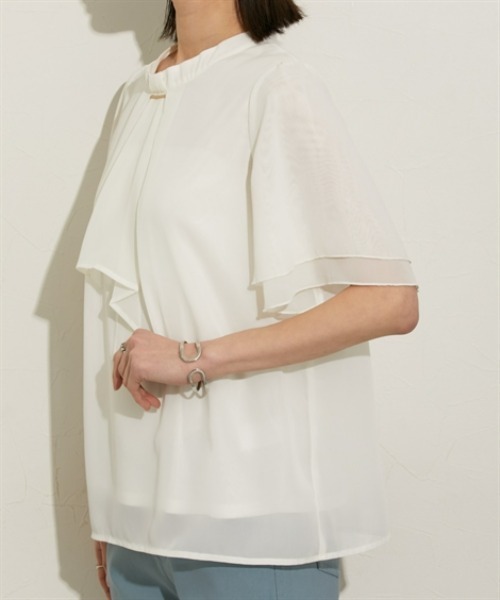 nissen（ニッセン）の「【販売終了】【ＵＶカット・防汚・花粉防止】ボウタイ半袖ブラウス（シャツ/ブラウス・レディース・ネイビー/グレー/オフホワイト・M/L/LL）」の15枚目の写真