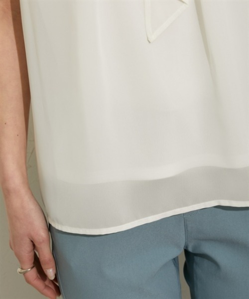 nissen（ニッセン）の「【販売終了】【ＵＶカット・防汚・花粉防止】ボウタイ半袖ブラウス（シャツ/ブラウス・レディース・ネイビー/グレー/オフホワイト・M/L/LL）」の12枚目の写真