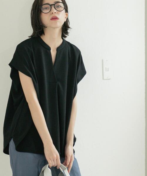 OPAQUE.CLIP（オペークドットクリップ）の「スキッパーフレンチスリーブトップス【UV/吸水速乾/洗濯機洗い可】（Tシャツ/カットソー・レディース・ホワイト/ブラック/ネイビー/ライトベージュ・40/38/36/42）」の3枚目の写真