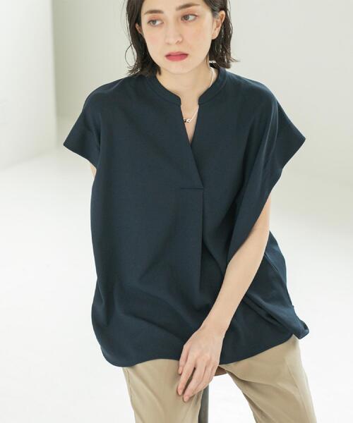 OPAQUE.CLIP（オペークドットクリップ）の「スキッパーフレンチスリーブトップス【UV/吸水速乾/洗濯機洗い可】（Tシャツ/カットソー・レディース・ホワイト/ブラック/ネイビー/ライトベージュ・40/38/36/42）」の8枚目の写真