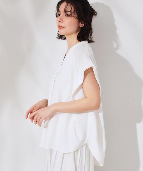 OPAQUE.CLIP（オペークドットクリップ）の「スキッパーフレンチスリーブトップス【UV/吸水速乾/洗濯機洗い可】（Tシャツ/カットソー・レディース・ホワイト/ブラック/ネイビー/ライトベージュ・40/38/36/42）」の9枚目の写真