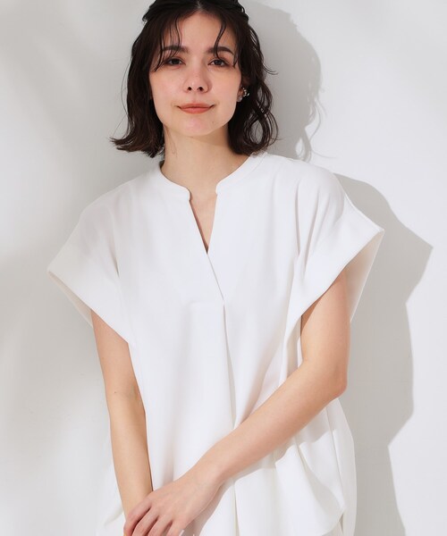 OPAQUE.CLIP（オペークドットクリップ）の「スキッパーフレンチスリーブトップス【UV/吸水速乾/洗濯機洗い可】（Tシャツ/カットソー・レディース・ホワイト/ブラック/ネイビー/ライトベージュ・40/38/36/42）」の10枚目の写真