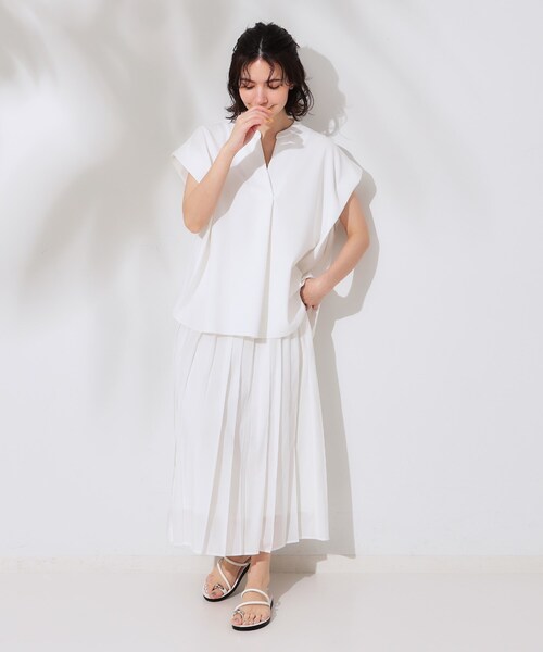 OPAQUE.CLIP（オペークドットクリップ）の「スキッパーフレンチスリーブトップス【UV/吸水速乾/洗濯機洗い可】（Tシャツ/カットソー・レディース・ホワイト/ブラック/ネイビー/ライトベージュ・40/38/36/42）」の12枚目の写真