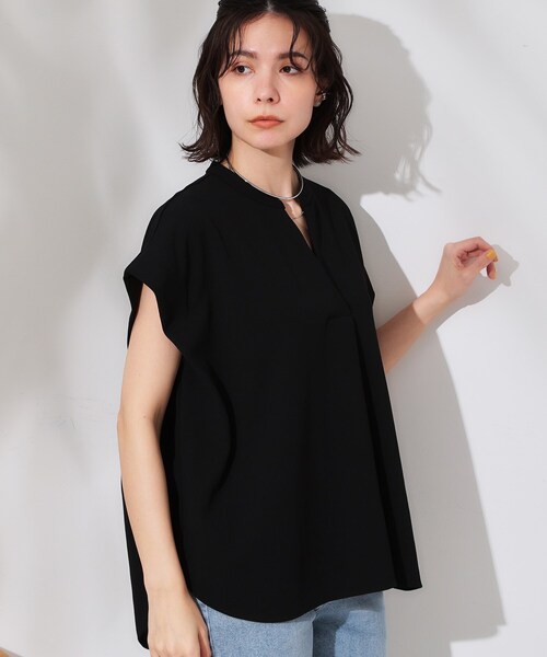 OPAQUE.CLIP（オペークドットクリップ）の「スキッパーフレンチスリーブトップス【UV/吸水速乾/洗濯機洗い可】（Tシャツ/カットソー・レディース・ホワイト/ブラック/ネイビー/ライトベージュ・40/38/36/42）」の15枚目の写真