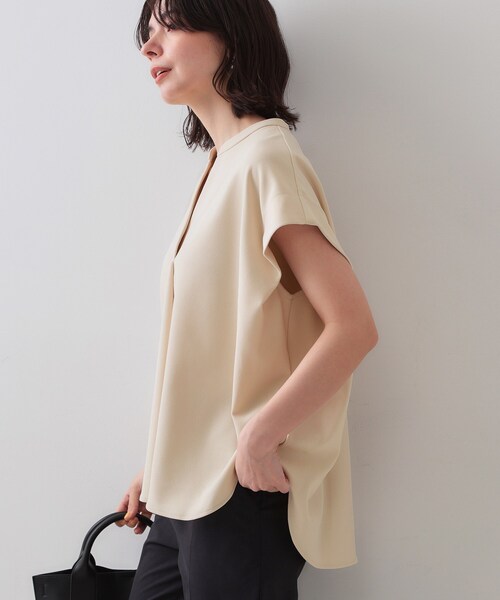 OPAQUE.CLIP（オペークドットクリップ）の「スキッパーフレンチスリーブトップス【UV/吸水速乾/洗濯機洗い可】（Tシャツ/カットソー・レディース・ホワイト/ブラック/ネイビー/ライトベージュ・40/38/36/42）」の19枚目の写真