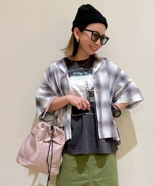 Right-on（ライトオン）の「【HONEYSUCKLE ROSE】チェック開襟半袖シャツ（シャツ/ブラウス・レディース・オフホワイト/ベージュ/ブルー・L/M）」の3枚目の写真