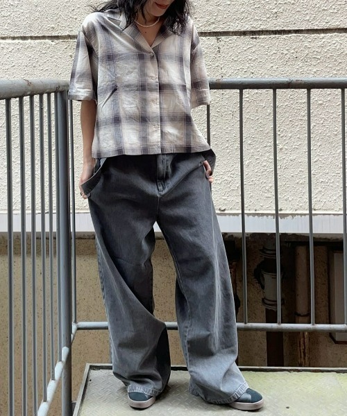 Right-on（ライトオン）の「【HONEYSUCKLE ROSE】チェック開襟半袖シャツ（シャツ/ブラウス・レディース・オフホワイト/ベージュ/ブルー・L/M）」の5枚目の写真