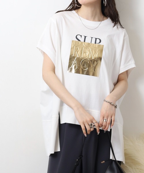 エー・エヌ・エル A.N.L 箔プリントオーバーサイズ半袖Tシャツ （チャコールグレー） エー・エヌ・エル A.N.L 箔プリントオーバーサイズ半袖Tシャツ