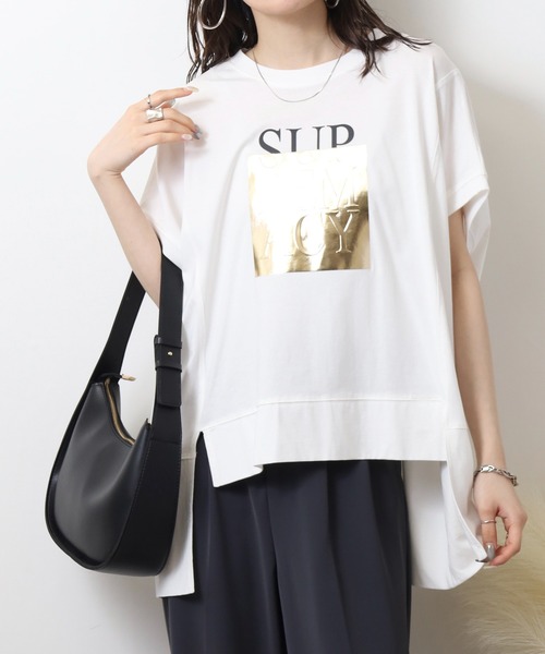 A.N.L(エーエヌエル レーベル)の「A.N.L 箔プリントオーバーサイズ半袖Tシャツ(Tシャツ/カットソー・レディース・ブラック/オフホワイト/チャコールグレー・38)」の4枚目の写真