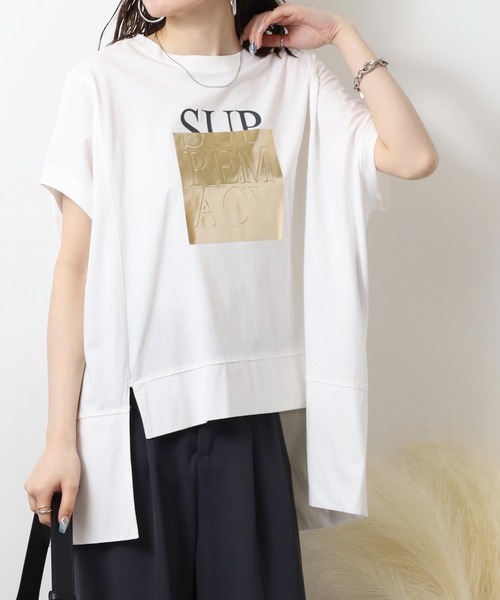 A.N.L(エーエヌエル レーベル)の「A.N.L 箔プリントオーバーサイズ半袖Tシャツ(Tシャツ/カットソー・レディース・ブラック/オフホワイト/チャコールグレー・38)」の5枚目の写真