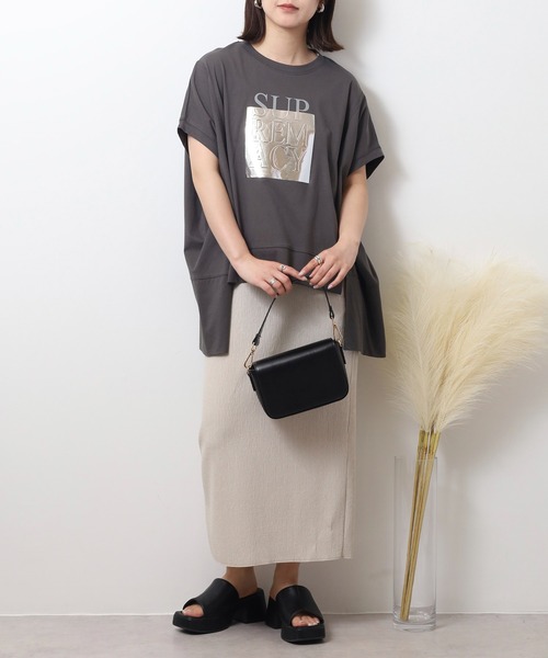 エー・エヌ・エル A.N.L 箔プリントオーバーサイズ半袖Tシャツ （チャコールグレー） エー・エヌ・エル A.N.L 箔プリントオーバーサイズ半袖Tシャツ