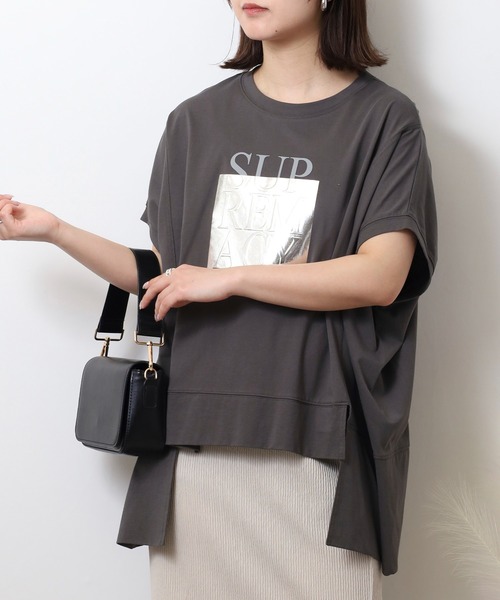 エー・エヌ・エル A.N.L 箔プリントオーバーサイズ半袖Tシャツ （ブラック） エー・エヌ・エル A.N.L 箔プリントオーバーサイズ半袖Tシャツ