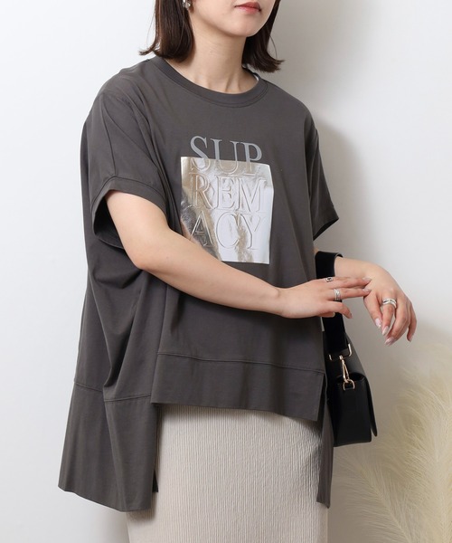 A.N.L(エーエヌエル レーベル)の「A.N.L 箔プリントオーバーサイズ半袖Tシャツ(Tシャツ/カットソー・レディース・ブラック/オフホワイト/チャコールグレー・38)」の17枚目の写真