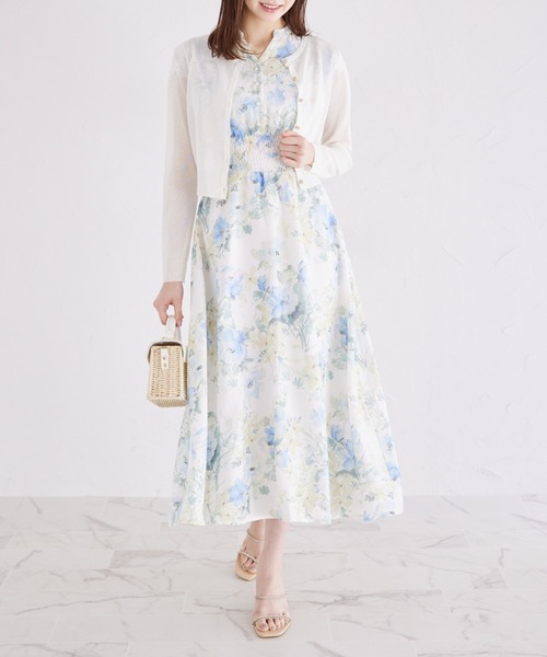 tocco closet(トッコ クローゼット)の「リボンメタル釦シアーカーディガン(カーディガン/ボレロ・レディース・オフホワイト/ブラック/ラベンダー・M)」の4枚目の写真